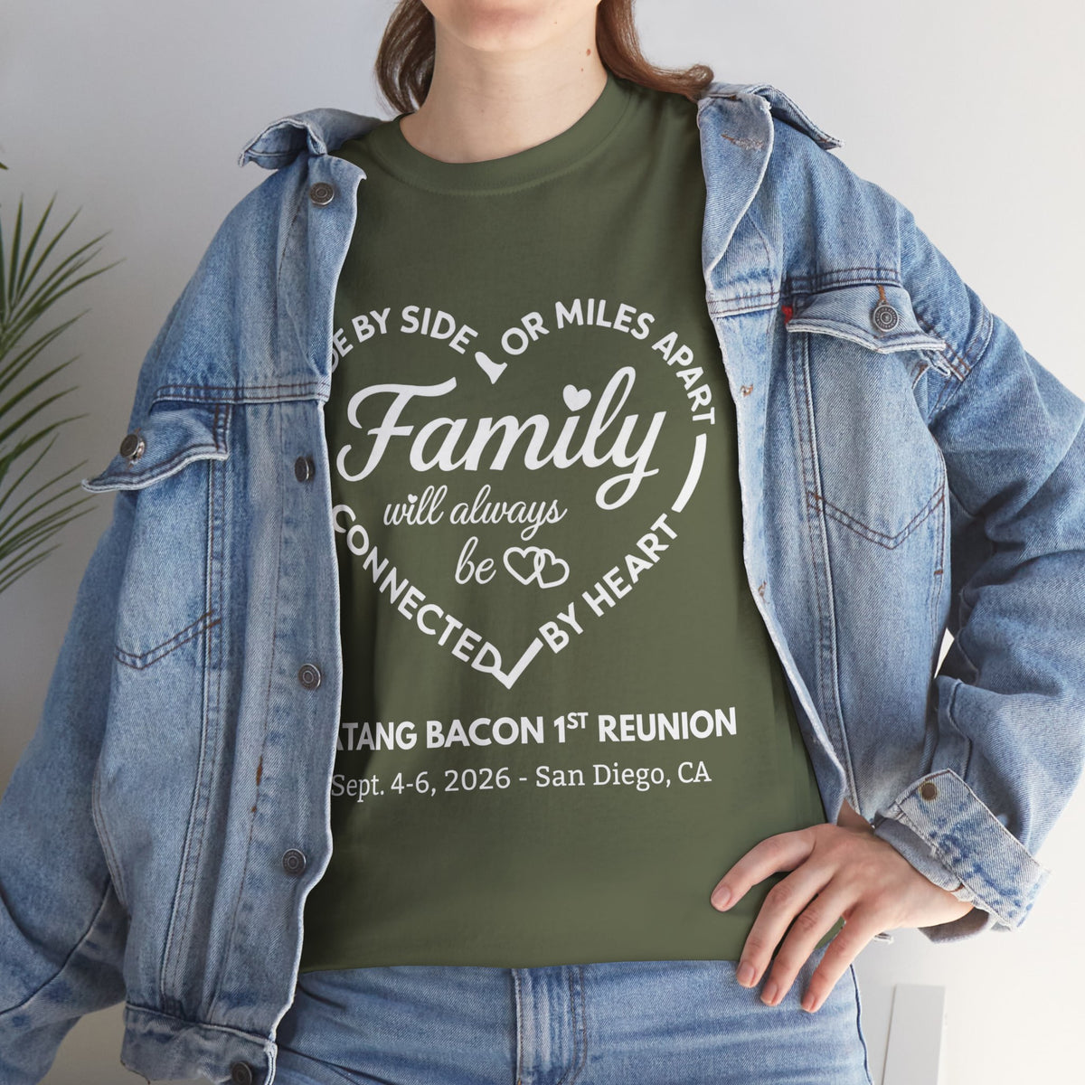 Family Reunion T-Shirt — "Family will always be connected by heart" Personalized Event Tee