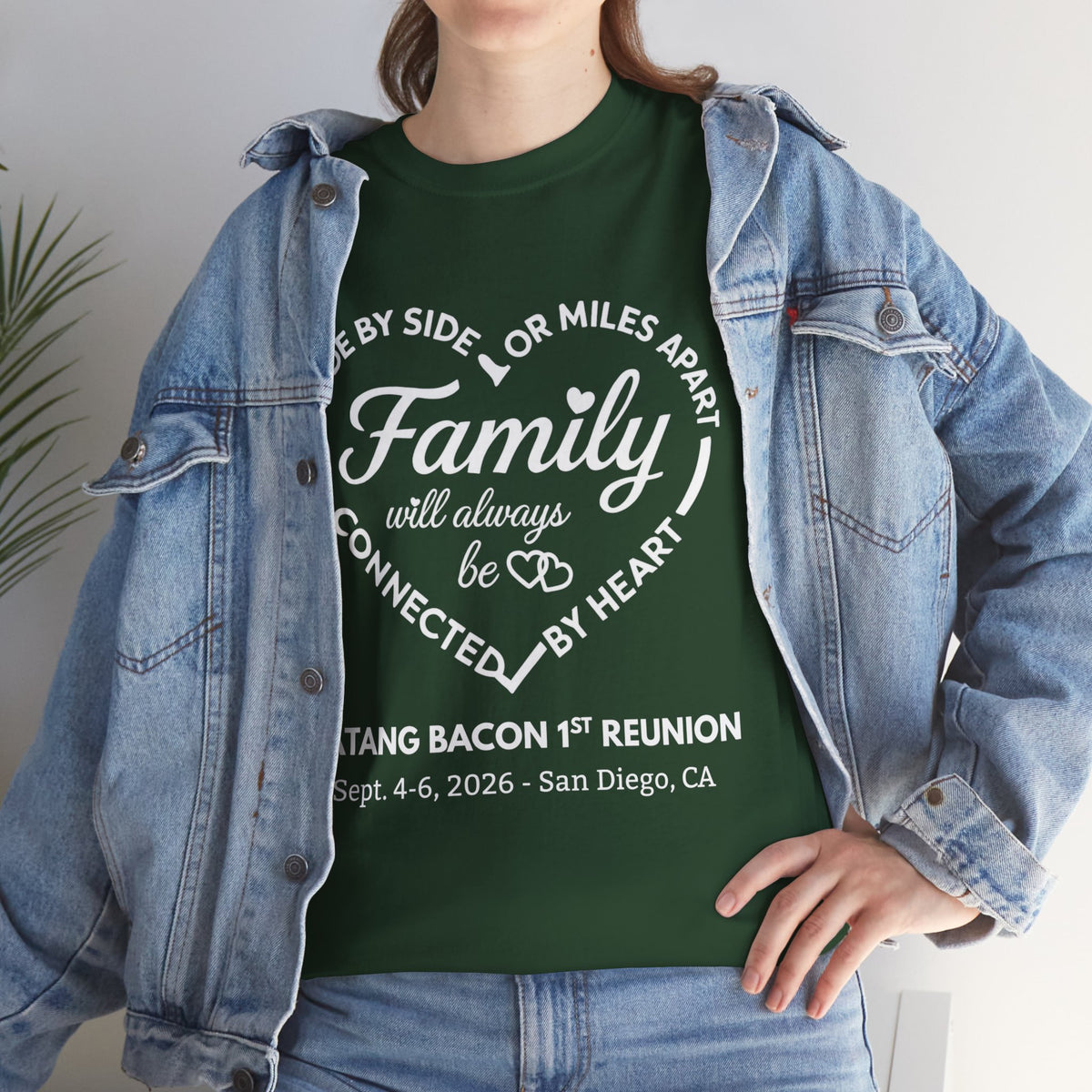 Family Reunion T-Shirt — "Family will always be connected by heart" Personalized Event Tee