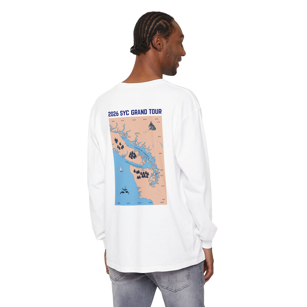 2026 SYC Grand Tour Long Sleeve T‑Shirt — Coastal Map Tour Tee