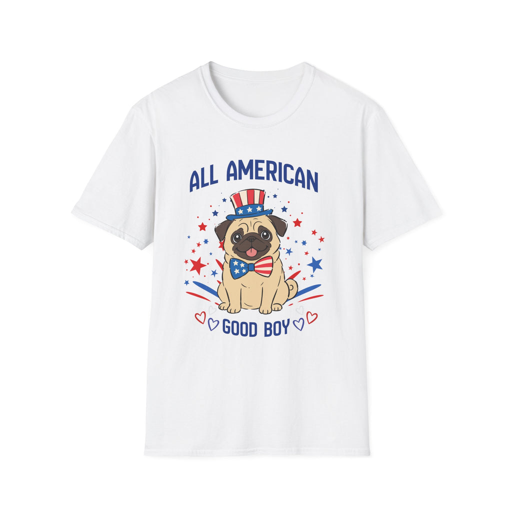 All American Pug T-Shirt — "All American Good Boy" Patriotic Dog Tee