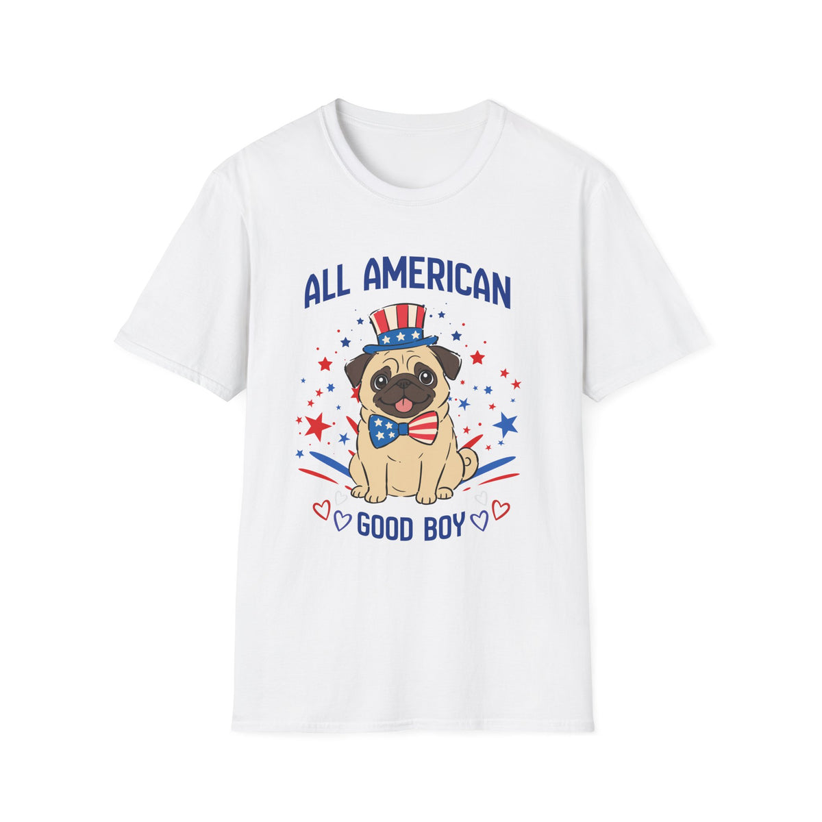 All American Pug T-Shirt — "All American Good Boy" Patriotic Dog Tee