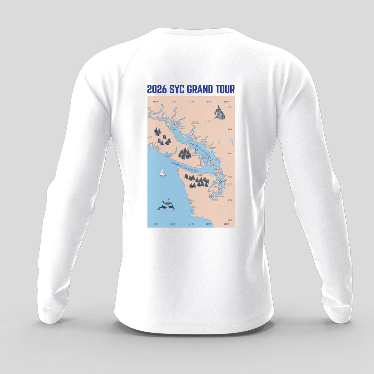 2026 SYC Grand Tour Long Sleeve T‑Shirt — Coastal Map Tour Tee