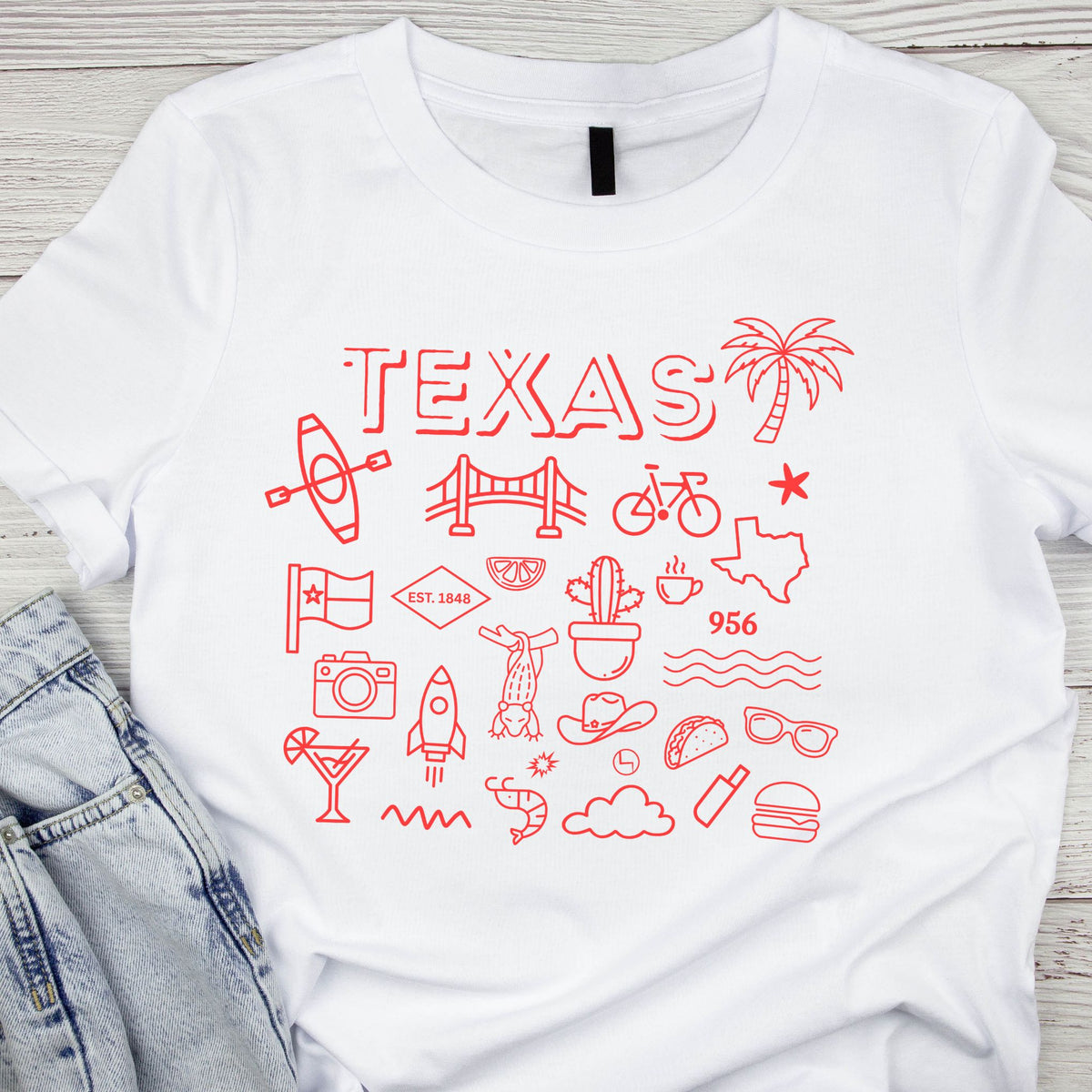 Texas Vintage Graphic T-Shirt – Retro Lone Star State Icons, Summer Travel & Adventure Tee