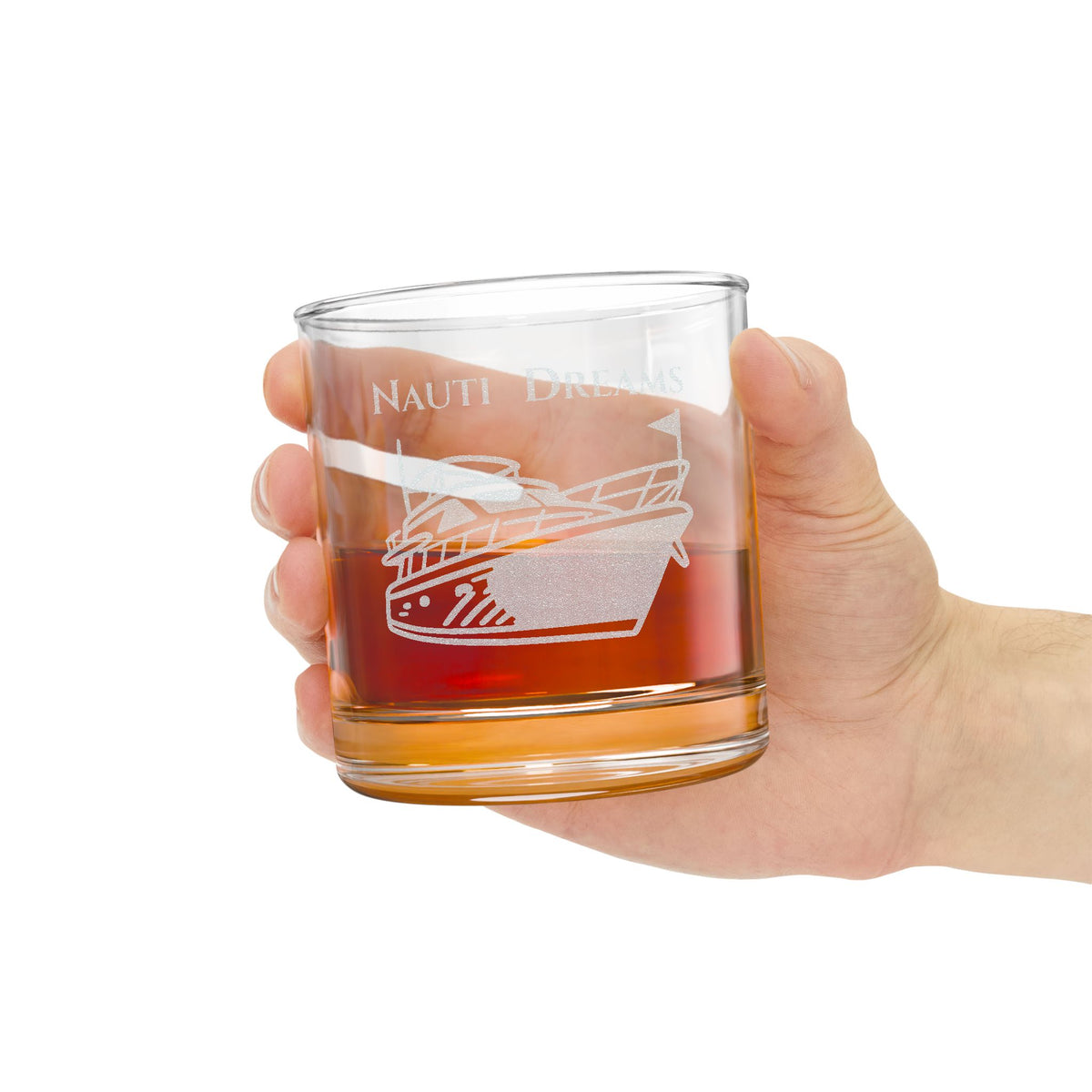 Engraved 10.5oz Whiskey Glass — "Nauti Dreams" Rocks Glass, Nautical Bar Gift
