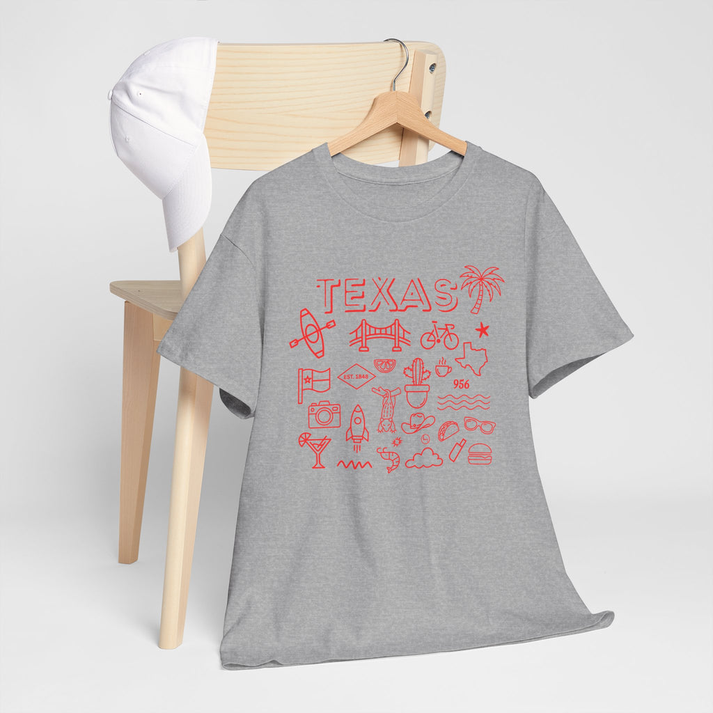 Texas Vintage Graphic T-Shirt – Retro Lone Star State Icons, Summer Travel & Adventure Tee