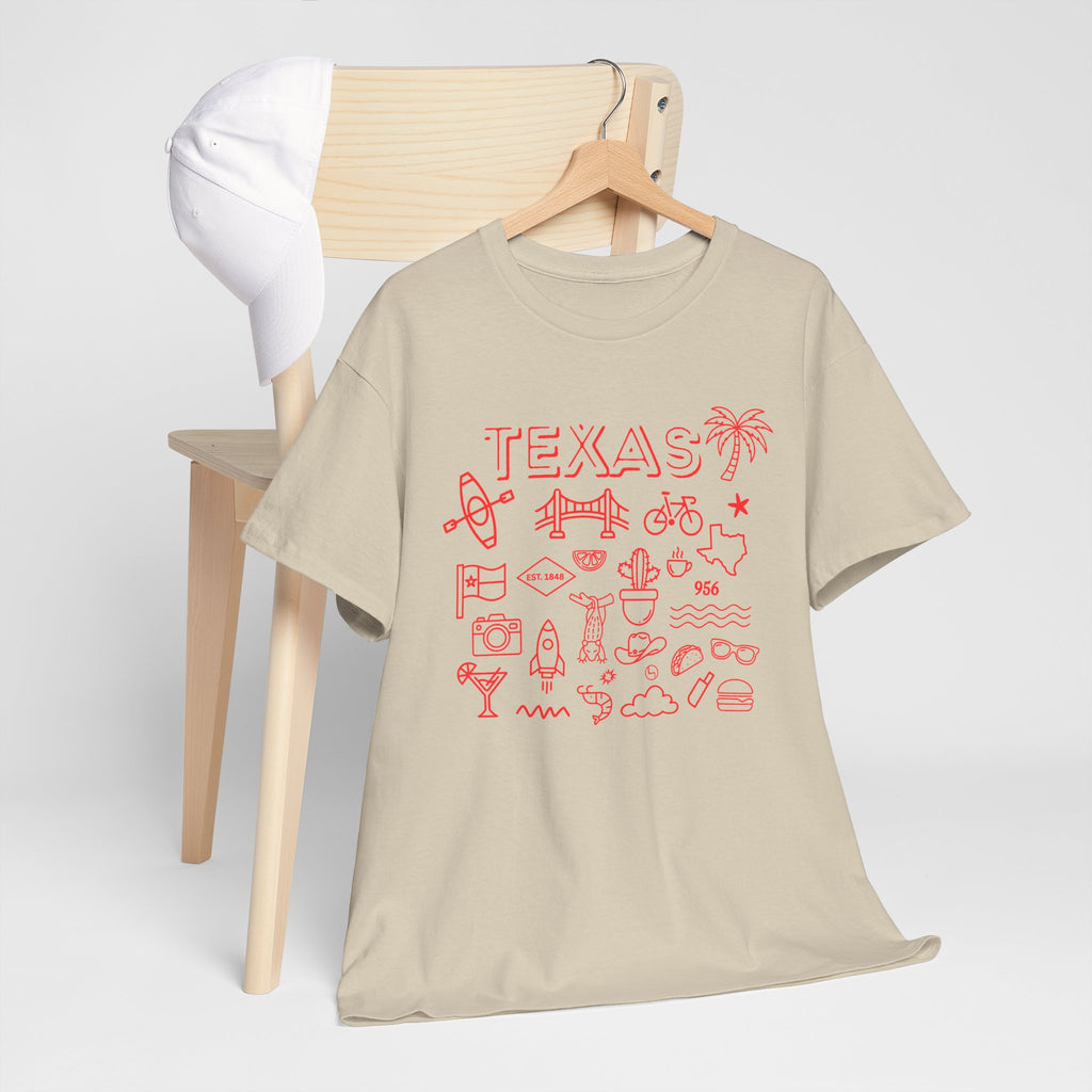 Texas Vintage Graphic T-Shirt – Retro Lone Star State Icons, Summer Travel & Adventure Tee