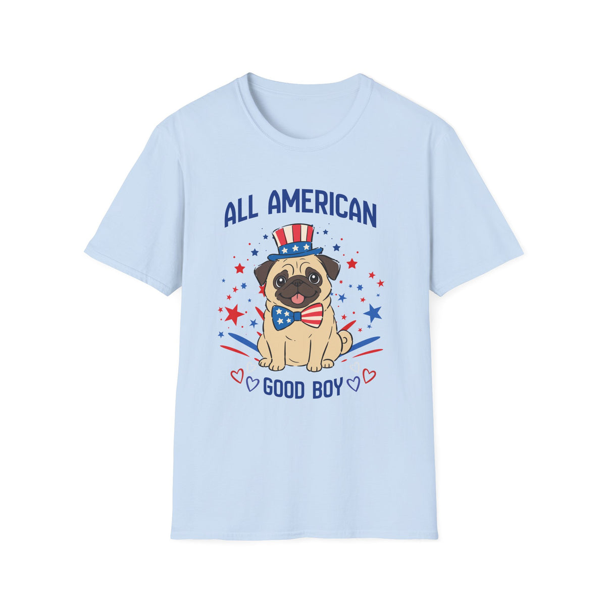 All American Pug T-Shirt — "All American Good Boy" Patriotic Dog Tee